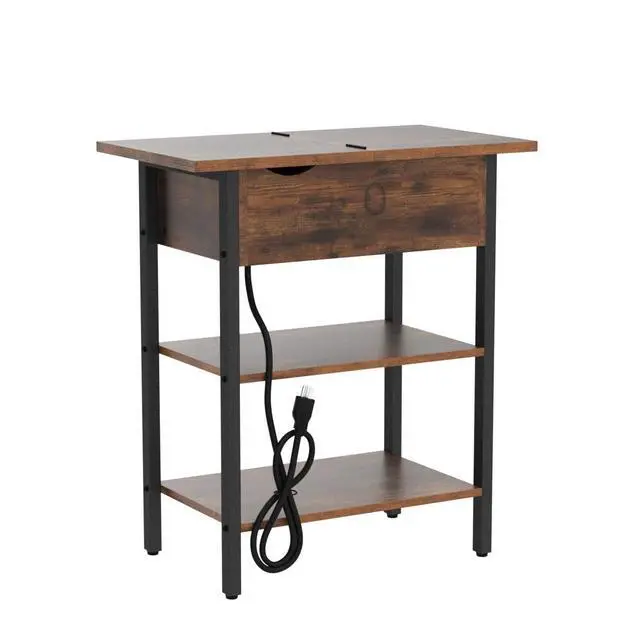 Alt view image 5 of 7 - Set of 2 End Tables, Side Table with Charging Station, Flip Top Nightstand with USB Ports and Outlets, Bedside Tables with Shelf for Small Spaces, Living Room, Bedroom, Rustic Brown BF341BZP201