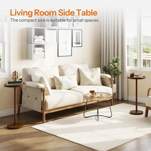 Alt view image 5 of 7 - Small Round Side Table, Bamboo Drink Table, Coffee Martini Table with Pedestal Accent for Small Spaces in Living Room, Bedroom, Sofa Couch, Mocha MA235BZ01