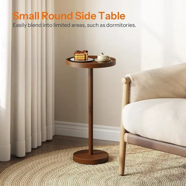 Alt view image 4 of 7 - Small Round Side Table, Bamboo Drink Table, Coffee Martini Table with Pedestal Accent for Small Spaces in Living Room, Bedroom, Sofa Couch, Mocha MA235BZ01