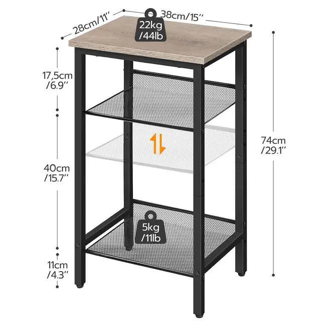 Alt view image 3 of 7 - Tall Side Table, 3-Tier Telephone End Table with Adjustable Mesh Shelves, Small Entryway Table with Storage, Small Nightstand for Living Room, Bedroom, Hallway, Office, Greige BG01DH01G1
