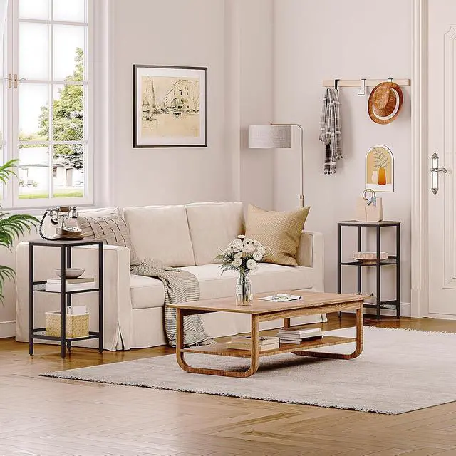 Alt view image 2 of 7 - Tall Side Table, 3-Tier Telephone End Table with Adjustable Mesh Shelves, Small Entryway Table with Storage, Small Nightstand for Living Room, Bedroom, Hallway, Office, Greige BG01DH01G1