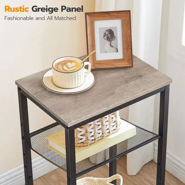 Alt view image 6 of 7 - Tall Side Table, 3-Tier Telephone End Table with Adjustable Mesh Shelves, Small Entryway Table with Storage, Small Nightstand for Living Room, Bedroom, Hallway, Office, Greige BG01DH01G1