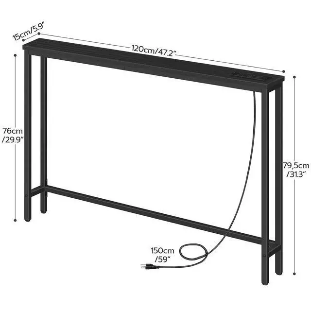 Alt view image 3 of 7 - 47.2" Narrow Console Table with Power Outlet, 5.9" Behind Couch Table with Charging Station, Long Sofa Side Table, Skinny Entryway Table for Living Room, Hallway, Foyer, Black BB15XG01G1