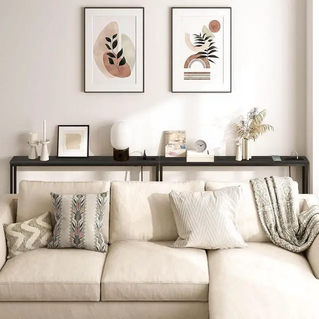 Alt view image 5 of 7 - 47.2" Narrow Console Table with Power Outlet, 5.9" Behind Couch Table with Charging Station, Long Sofa Side Table, Skinny Entryway Table for Living Room, Hallway, Foyer, Black BB15XG01G1