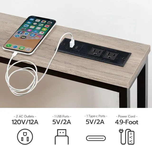 Alt view image 5 of 7 - 2 Pack 47.2" Narrow Console Table with Power Outlets, 5.9" Behind Couch Table with Charging Station, Extra Long Sofa Table, Skinny Entryway Table for Living Room, Hallway, Greige BG15XGP201G1
