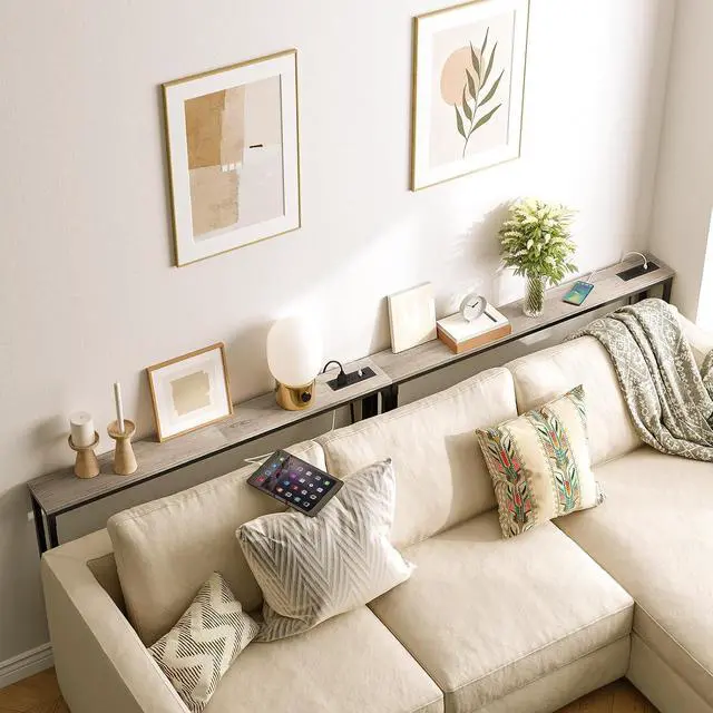 Alt view image 2 of 7 - 2 Pack 47.2" Narrow Console Table with Power Outlets, 5.9" Behind Couch Table with Charging Station, Extra Long Sofa Table, Skinny Entryway Table for Living Room, Hallway, Greige BG15XGP201G1