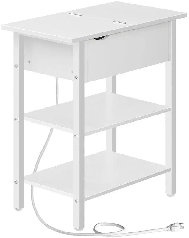 Main image of End Table with Charging Station, Narrow Side Table, Flip Top Nightstand with USB Ports and Outlets, Bedside Tables with Shelf for Small Spaces, Living Room, White WT341BZ01