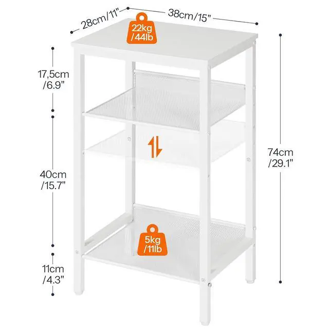Alt view image 3 of 7 - Tall Side Table, 3-Tier Telephone End Table with Adjustable Mesh Shelves, Small Entryway Table with Storage, Small Nightstand for Living Room, Bedroom, Hallway, Office, White WW01DH01G1