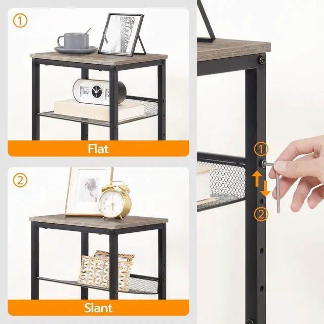 Alt view image 7 of 7 - Tall Side Table, 3-Tier Telephone End Table with Adjustable Mesh Shelves, Small Entryway Table with Storage, Small Nightstand for Living Room, Bedroom, Hallway, Office, Greige BG01DH01G1