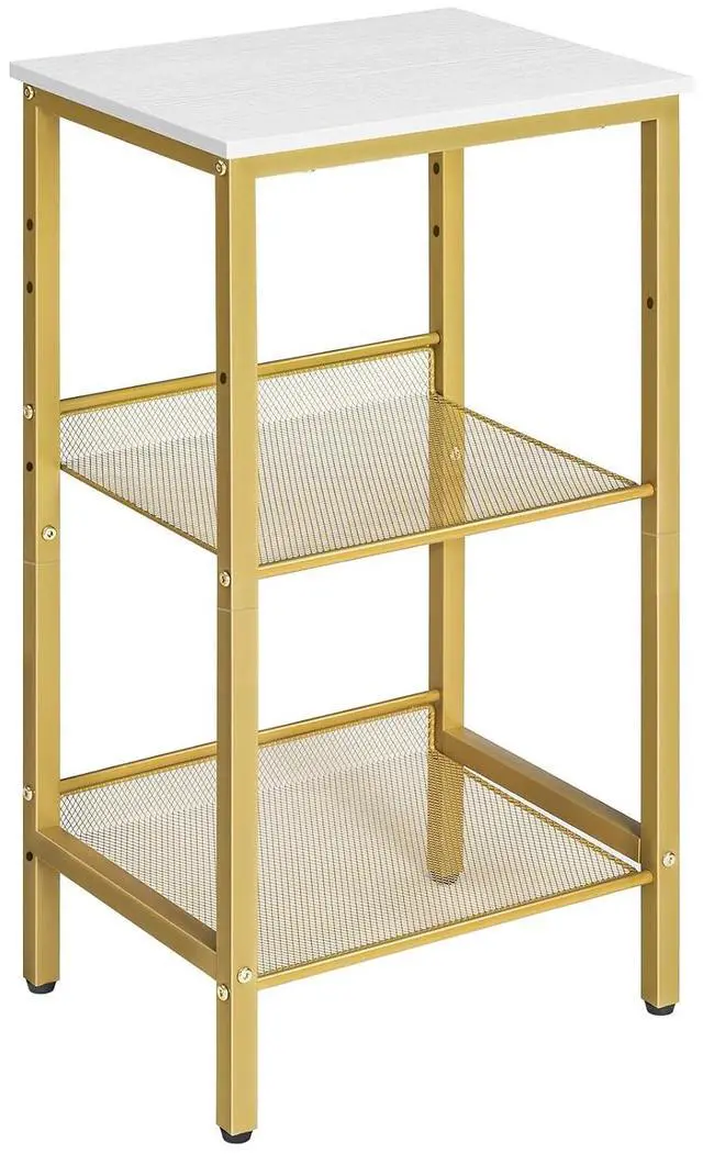Main image of Tall Side Table, 3-Tier Telephone End Table with Adjustable Mesh Shelves, Small Entryway Table with Storage, Small Nightstand for Living Room, Bedroom, Hallway, White and Gold DW01DH01G1