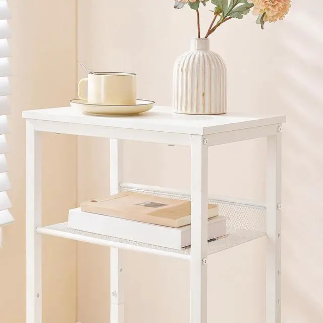 Alt view image 7 of 7 - Tall Side Table, 3-Tier Telephone End Table with Adjustable Mesh Shelves, Small Entryway Table with Storage, Small Nightstand for Living Room, Bedroom, Hallway, Office, White WW01DH01G1