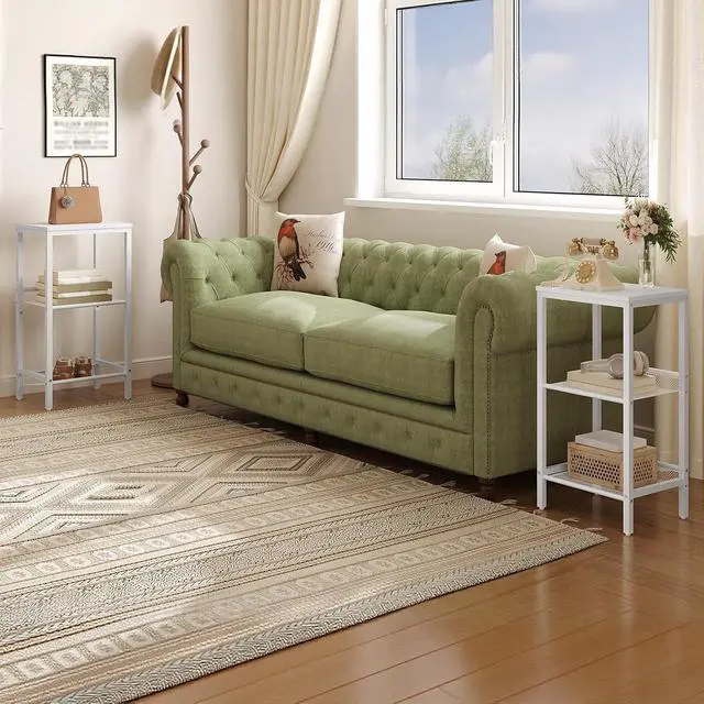 Alt view image 2 of 7 - Tall Side Table, 3-Tier Telephone End Table with Adjustable Mesh Shelves, Small Entryway Table with Storage, Small Nightstand for Living Room, Bedroom, Hallway, Office, White WW01DH01G1