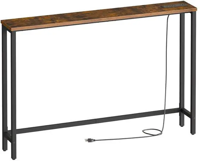 Main image of 47.2" Narrow Console Table with Power Outlet, 5.9" Behind Couch Table with Charging Station, Long Sofa Side Table, Skinny Entryway Table for Living Room, Hallway, Foyer, Rustic Brown BF15XG01G1