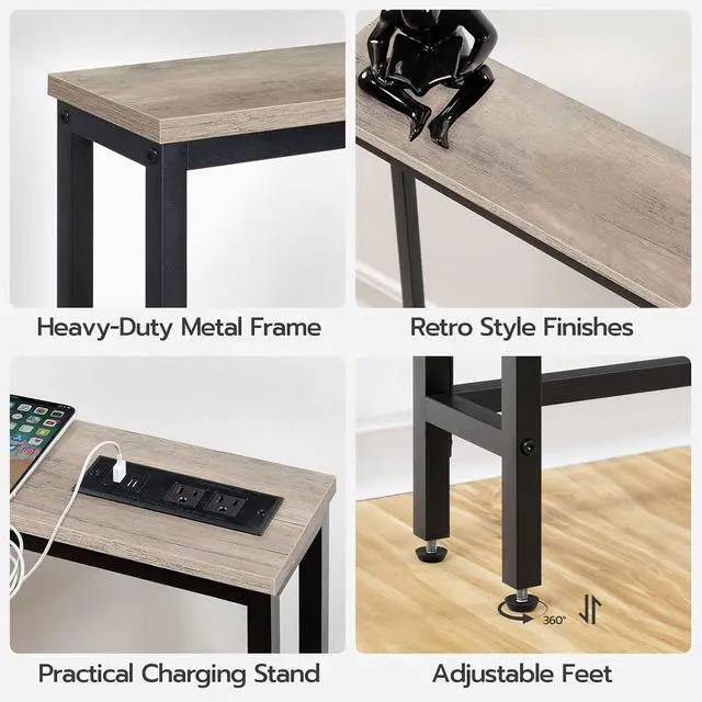 Alt view image 7 of 7 - 2 Pack 47.2" Narrow Console Table with Power Outlets, 5.9" Behind Couch Table with Charging Station, Extra Long Sofa Table, Skinny Entryway Table for Living Room, Hallway, Greige BG15XGP201G1