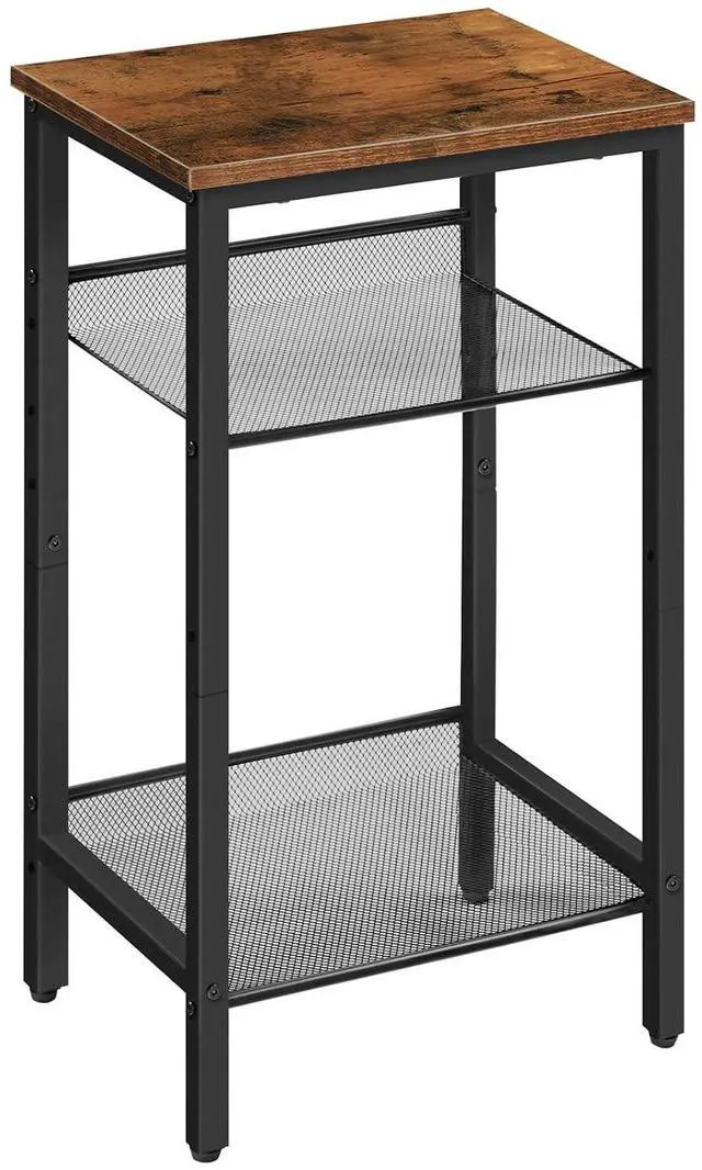 Main image of Side Table, 3-Tier Tall End Telephone Table with Adjustable Mesh Shelves, Small Entry Table for Living Room Bedroom Hallway or Office, Rustic Brown and Black BF01DH01G1