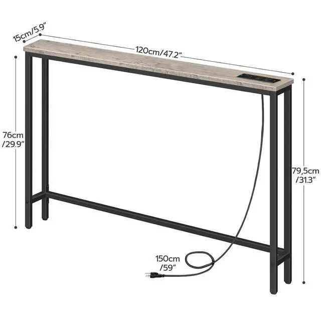 Alt view image 3 of 7 - 47.2" Narrow Console Table with Power Outlets, 5.9" Behind Couch Table with Charging Station, Narrow Sofa Table, Long Entryway Table for Living Room, Hallway, Foyer, Greige BG15XG01G1
