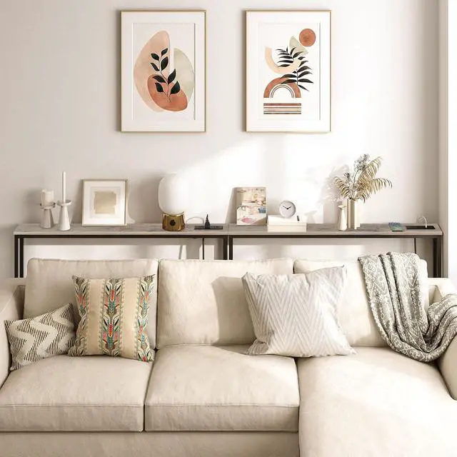 Alt view image 2 of 7 - 47.2" Narrow Console Table with Power Outlets, 5.9" Behind Couch Table with Charging Station, Narrow Sofa Table, Long Entryway Table for Living Room, Hallway, Foyer, Greige BG15XG01G1