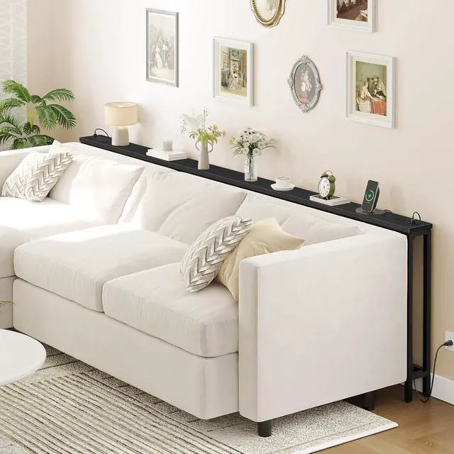 Alt view image 2 of 7 - 55.1" Narrow Console Table with Power Outlets, 5.9" Behind Couch Table with Charging Station, Long Sofa Table, Skinny Entryway Table for Living Room, Hallway, Foyer, Black BB145UXG01