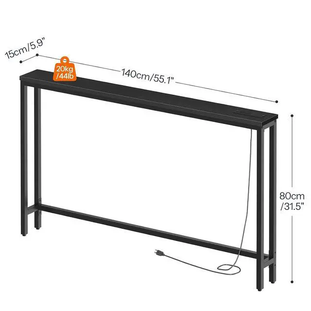 Alt view image 3 of 7 - 55.1" Narrow Console Table with Power Outlets, 5.9" Behind Couch Table with Charging Station, Long Sofa Table, Skinny Entryway Table for Living Room, Hallway, Foyer, Black BB145UXG01