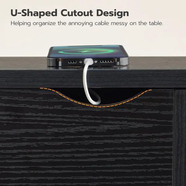 Alt view image 6 of 7 - Side Table, Flip End Table with Charging Station and Shelves, USB Ports & Power Outlets, Narrow Nightstand for Small Spaces, Stable and Sturdy, for Living Room, Black BK341BZ01
