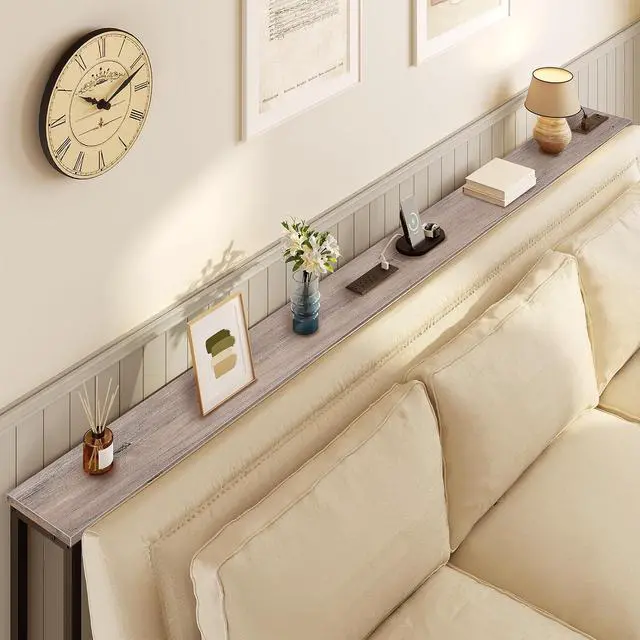 Alt view image 7 of 7 - 47.2" Narrow Console Table with Power Outlets, 5.9" Behind Couch Table with Charging Station, Narrow Sofa Table, Long Entryway Table for Living Room, Hallway, Foyer, Greige BG15XG01G1