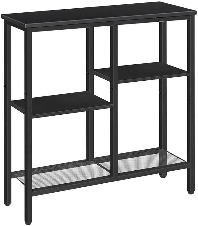 Main image of Narrow Console Table, Sofa Table, 4-Tier Industrial Entryway Table with Metal Mesh Shelf, Hallway Table with Adjustable Feet, for Entryway, Living Room, Hallway, Black BB79XG01