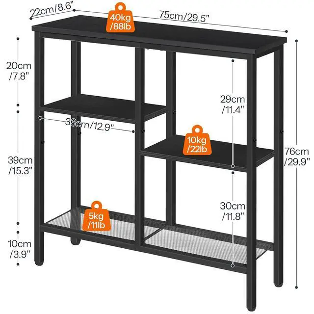 Alt view image 3 of 7 - Narrow Console Table, Sofa Table, 4-Tier Industrial Entryway Table with Metal Mesh Shelf, Hallway Table with Adjustable Feet, for Entryway, Living Room, Hallway, Black BB79XG01
