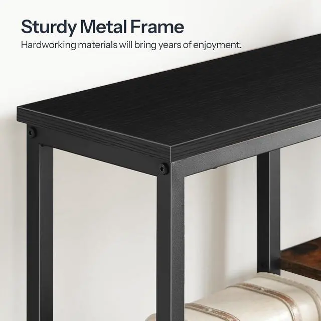 Alt view image 7 of 7 - Narrow Console Table, Sofa Table, 4-Tier Industrial Entryway Table with Metal Mesh Shelf, Hallway Table with Adjustable Feet, for Entryway, Living Room, Hallway, Black BB79XG01