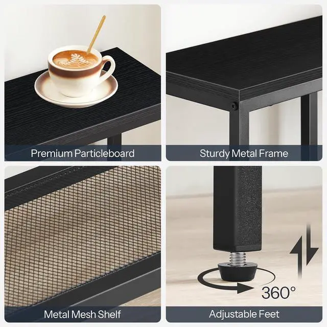 Alt view image 5 of 7 - Narrow Console Table, Sofa Table, 4-Tier Industrial Entryway Table with Metal Mesh Shelf, Hallway Table with Adjustable Feet, for Entryway, Living Room, Hallway, Black BB79XG01