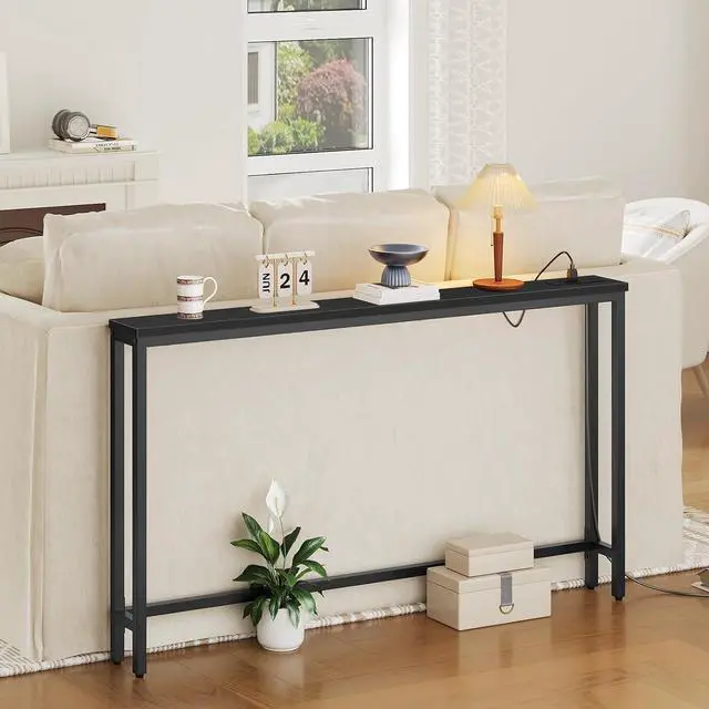 Alt view image 5 of 7 - 55.1" Narrow Console Table with Power Outlets, 5.9" Behind Couch Table with Charging Station, Long Sofa Table, Skinny Entryway Table for Living Room, Hallway, Foyer, Black BB145UXG01