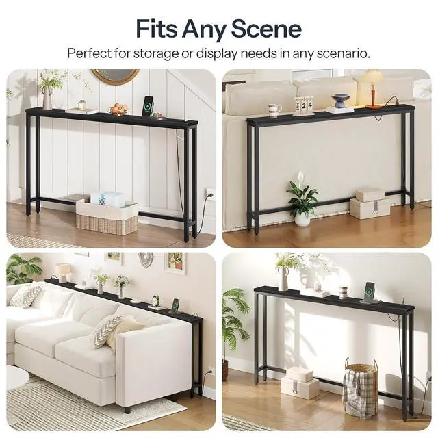 Alt view image 7 of 7 - 55.1" Narrow Console Table with Power Outlets, 5.9" Behind Couch Table with Charging Station, Long Sofa Table, Skinny Entryway Table for Living Room, Hallway, Foyer, Black BB145UXG01