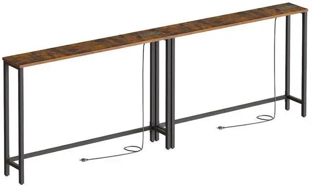 Main image of 2 Pack 5.9" Narrow Console Table with Power Outlets, 47.2" Behind Couch Table with Charging Station, Long Sofa Side Table, Skinny Entryway Table for Living Room, Rustic Brown BF15XGP201G1