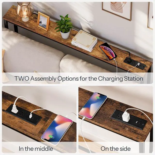 Alt view image 6 of 7 - 2 Pack 5.9" Narrow Console Table with Power Outlets, 47.2" Behind Couch Table with Charging Station, Long Sofa Side Table, Skinny Entryway Table for Living Room, Rustic Brown BF15XGP201G1