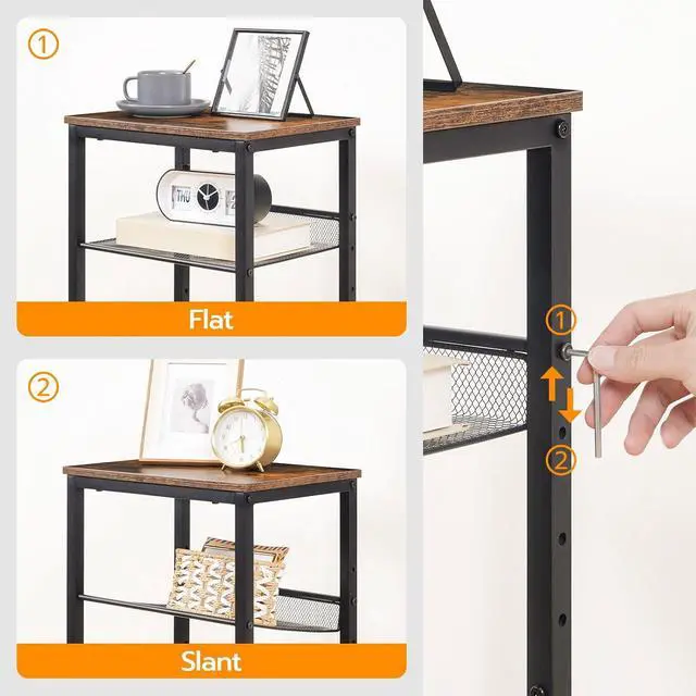 Alt view image 6 of 7 - Side Table, 3-Tier Tall End Telephone Table with Adjustable Mesh Shelves, Small Entry Table for Living Room Bedroom Hallway or Office, Rustic Brown and Black BF01DH01G1