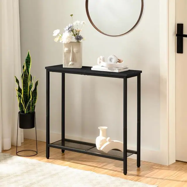 Alt view image 2 of 7 - 29.5" Narrow Console Table, Small Entryway Table with Shelf, 2 Tier Thin Sofa Table, Behind Couch Table, Side Table, for Hallway, Living Room, Bedroom, Black BB74XG01
