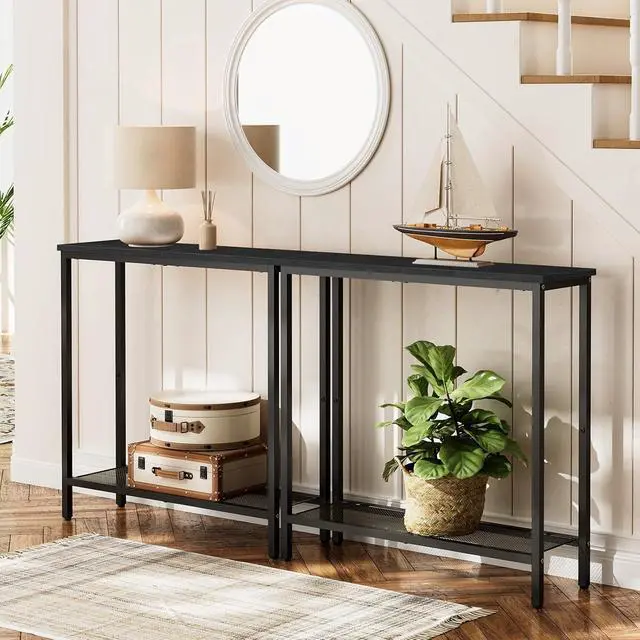 Alt view image 4 of 7 - 29.5" Narrow Console Table, Small Entryway Table with Shelf, 2 Tier Thin Sofa Table, Behind Couch Table, Side Table, for Hallway, Living Room, Bedroom, Black BB74XG01