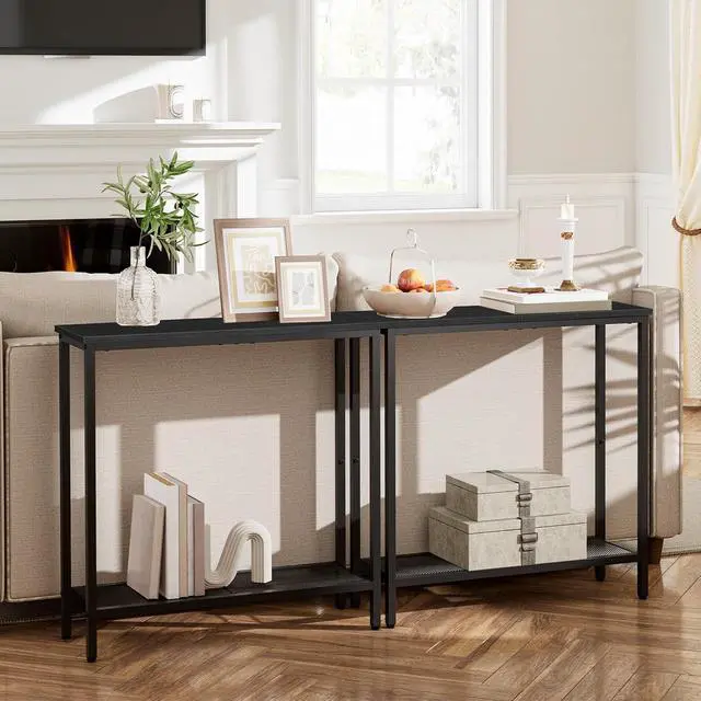 Alt view image 5 of 7 - 29.5" Narrow Console Table, Small Entryway Table with Shelf, 2 Tier Thin Sofa Table, Behind Couch Table, Side Table, for Hallway, Living Room, Bedroom, Black BB74XG01