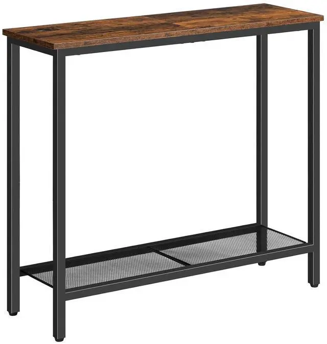 Main image of 29.5" Narrow Console Table, Small Entryway Table with Shelf, 2 Tier Thin Sofa Table, Behind Couch Table, Side Table, for Hallway, Living Room, Bedroom, Rustic Brown and Black BF74XG01