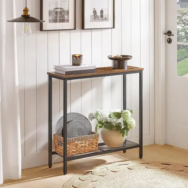 Alt view image 2 of 7 - 29.5" Narrow Console Table, Small Entryway Table with Shelf, 2 Tier Thin Sofa Table, Behind Couch Table, Side Table, for Hallway, Living Room, Bedroom, Rustic Brown and Black BF74XG01
