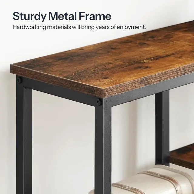 Alt view image 7 of 7 - Narrow Console Table, Sofa Table, 4-Tier Industrial Entryway Table with Metal Mesh Shelf, Hallway Table with Adjustable Feet, for Entryway, Living Room, Hallway, Rustic Brown and Black BF79XG01
