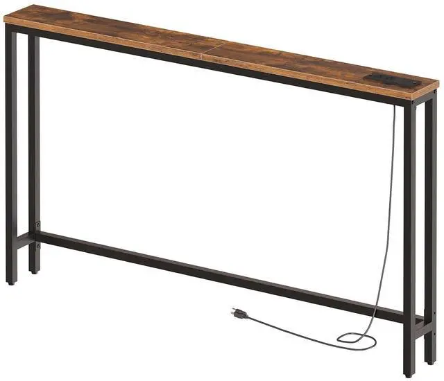 Main image of 55.1" Narrow Console Table with Power Outlets, 5.9" Behind Couch Table with Charging Station, Long Sofa Table, Skinny Entryway Table for Living Room, Hallway, Foyer, Rustic Brown BF145UXG01