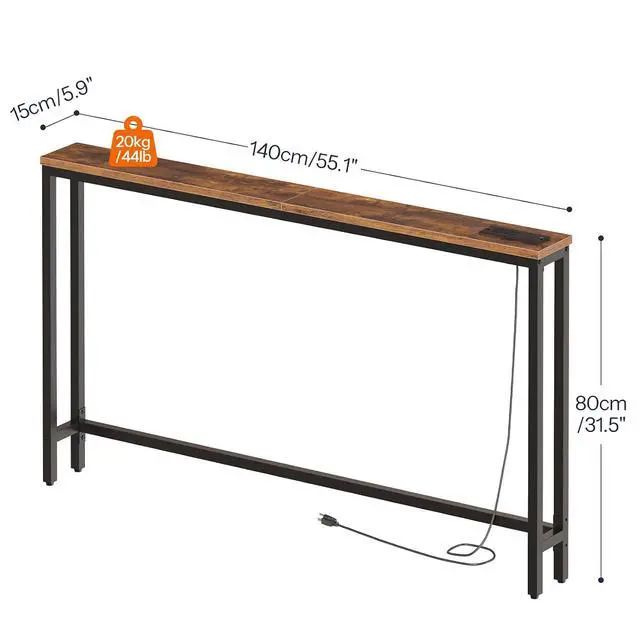 Alt view image 3 of 7 - 55.1" Narrow Console Table with Power Outlets, 5.9" Behind Couch Table with Charging Station, Long Sofa Table, Skinny Entryway Table for Living Room, Hallway, Foyer, Rustic Brown BF145UXG01