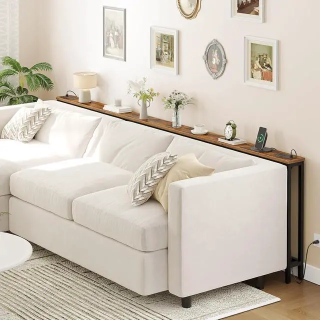 Alt view image 4 of 7 - 55.1" Narrow Console Table with Power Outlets, 5.9" Behind Couch Table with Charging Station, Long Sofa Table, Skinny Entryway Table for Living Room, Hallway, Foyer, Rustic Brown BF145UXG01