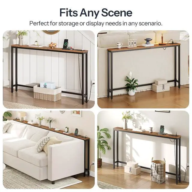 Alt view image 7 of 7 - 55.1" Narrow Console Table with Power Outlets, 5.9" Behind Couch Table with Charging Station, Long Sofa Table, Skinny Entryway Table for Living Room, Hallway, Foyer, Rustic Brown BF145UXG01