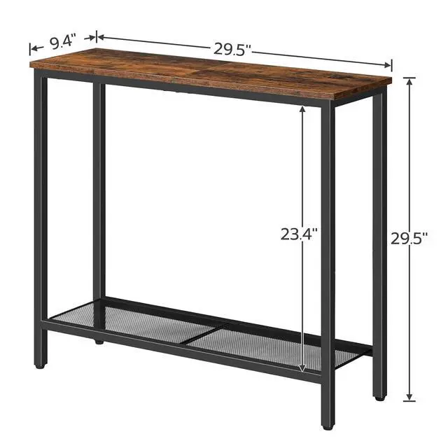 Alt view image 3 of 7 - 29.5" Narrow Console Table, Small Entryway Table with Shelf, 2 Tier Thin Sofa Table, Behind Couch Table, Side Table, for Hallway, Living Room, Bedroom, Rustic Brown and Black BF74XG01