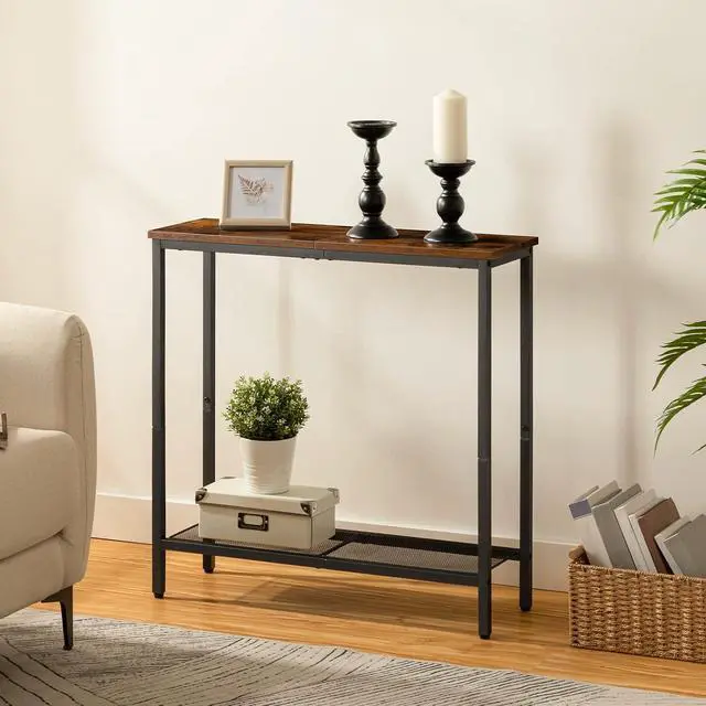 Alt view image 7 of 7 - 29.5" Narrow Console Table, Small Entryway Table with Shelf, 2 Tier Thin Sofa Table, Behind Couch Table, Side Table, for Hallway, Living Room, Bedroom, Rustic Brown and Black BF74XG01