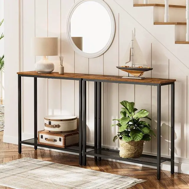 Alt view image 6 of 7 - 29.5" Narrow Console Table, Small Entryway Table with Shelf, 2 Tier Thin Sofa Table, Behind Couch Table, Side Table, for Hallway, Living Room, Bedroom, Rustic Brown and Black BF74XG01