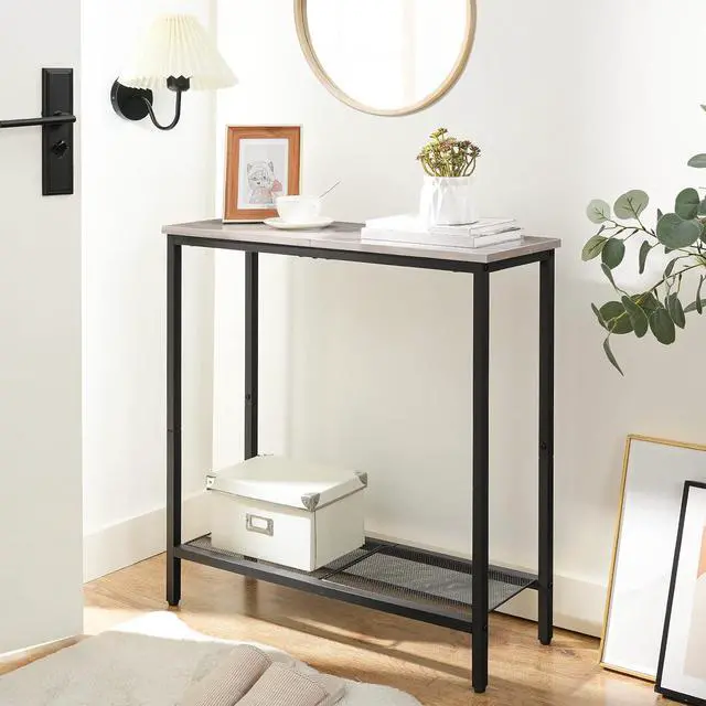 Alt view image 5 of 7 - 29.5" Narrow Console Table, Small Entryway Table with Shelf, 2 Tier Thin Sofa Table, Behind Couch Table, Side Table, for Hallway, Living Room, Bedroom, Greige and Black BG74XG01