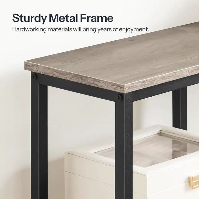 Alt view image 7 of 7 - Narrow Console Table, Sofa Table, 4-Tier Industrial Entryway Table with Metal Mesh Shelf, Hallway Table with Adjustable Feet, for Entryway, Living Room, Hallway, Greige and Black BG79XG01