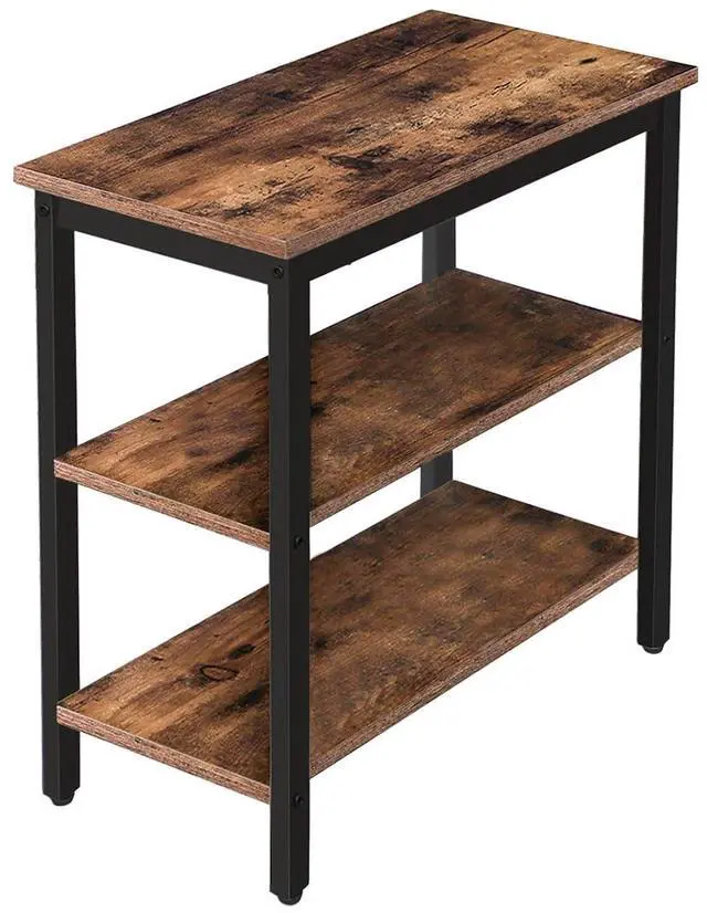 Main image of End Table, Simple Rustic Side Table with 3-Tier Storage Shelf, Narrow Nightstand for Small Spaces, for Living Room, Bedroom,Easy Assembly, Industrial Design, Rustic Brown and Black BF14BZ01